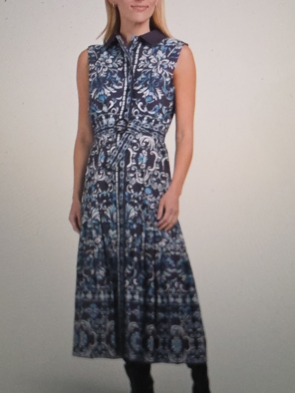 Elie Tahari Ikat Print Cotton Maxi Shirt  Dress Size S (missing belt)